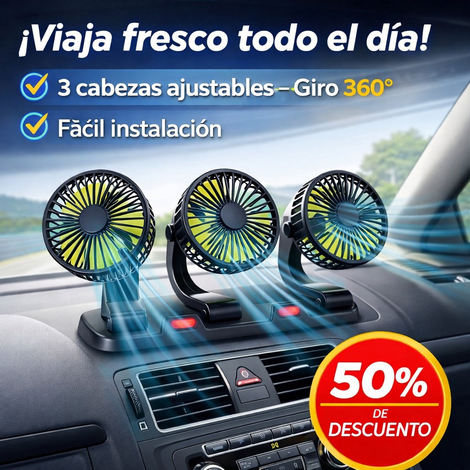 Ventilador para auto de 3 cabezales 360° - Versión 2026