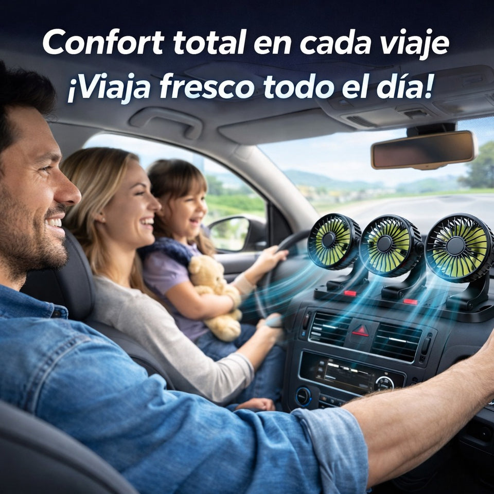 Ventilador para auto de 3 cabezales 360° - Versión 2026