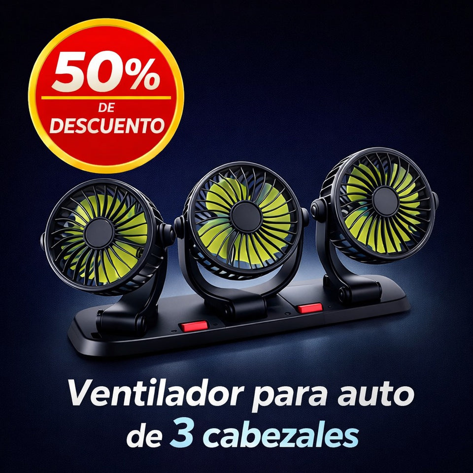 Ventilador para auto de 3 cabezales 360° - Versión 2026